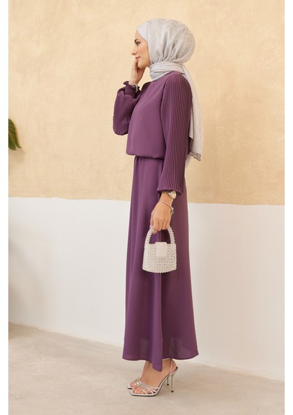 Kolları Piliseli Etek Tunik Takım - Leylak