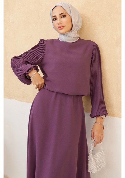 Kolları Piliseli Etek Tunik Takım - Leylak