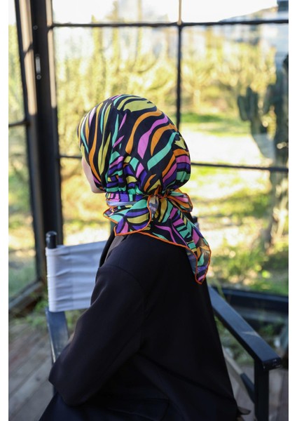 Poncy Desen Soft Eşarp Siyah Yeşil 1169-12