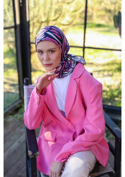 Poncy Desen Soft Eşarp Lacivert Pembe 1169-13