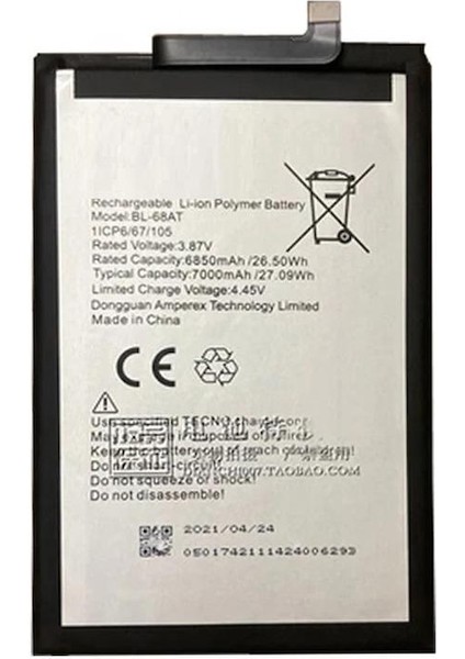 Tecno Camon 17 Pro ile Uyumlu Ithal Pil BL49JT