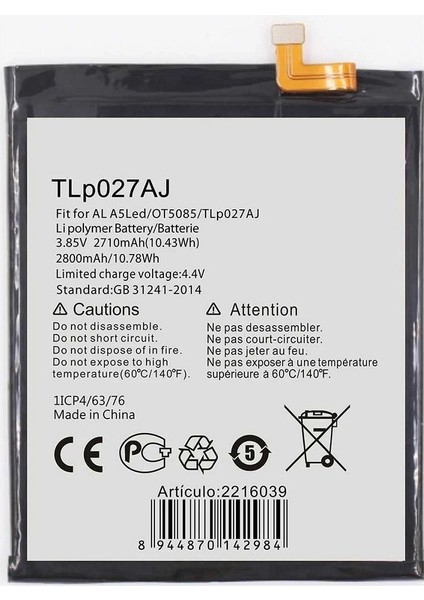 Alcatel A5 ile Uyumlu Ithal Pil TLP030