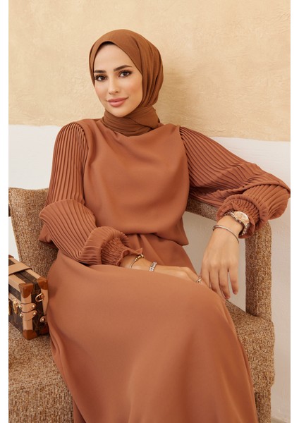 Kolları Piliseli Etek Tunik Takım - Camel