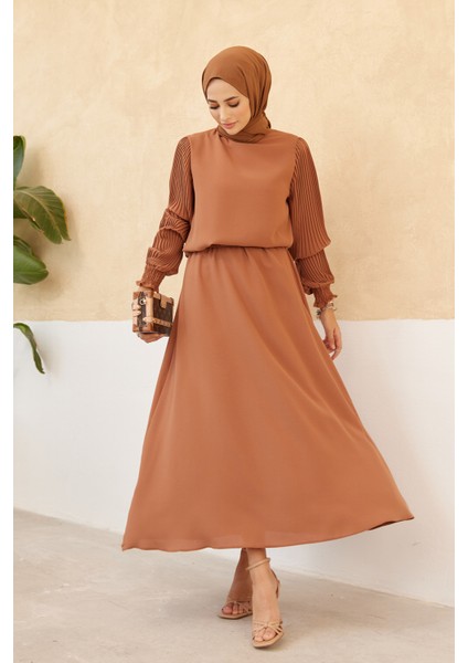 Kolları Piliseli Etek Tunik Takım - Camel