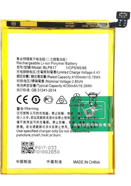 Oppo A15 ile Uyumlu Ithal Pil BLP817