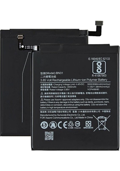 Xiaomi Mi A1 BN31 ile Uyumlu Ithal Pil