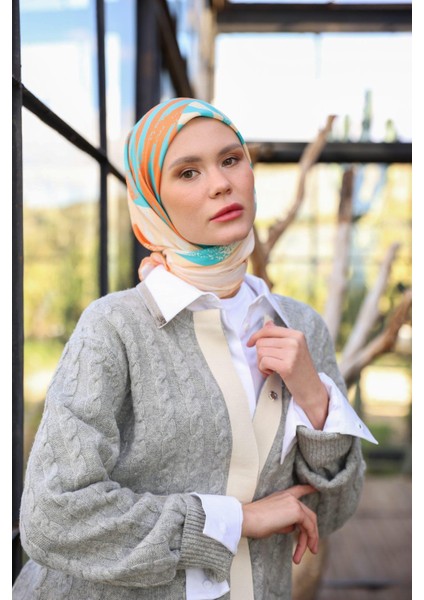 Amanda Desen Soft Eşarp Turuncu Mavi 1170-01
