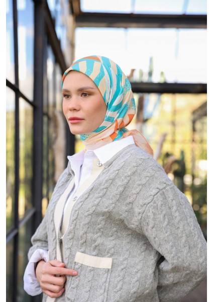 Amanda Desen Soft Eşarp Turuncu Mavi 1170-01
