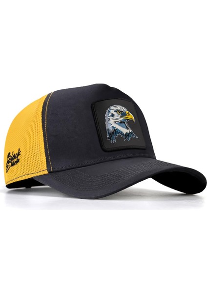 V1 Trucker Kartal - 5sb Kod Logolu Unisex Koyu Antrasit-Sarı Şapka (Cap)