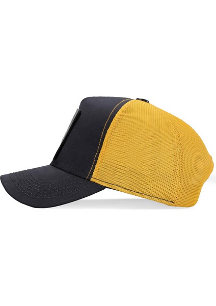 V1 Trucker Kartal - 5sb Kod Logolu Unisex Koyu Antrasit-Sarı Şapka (Cap)