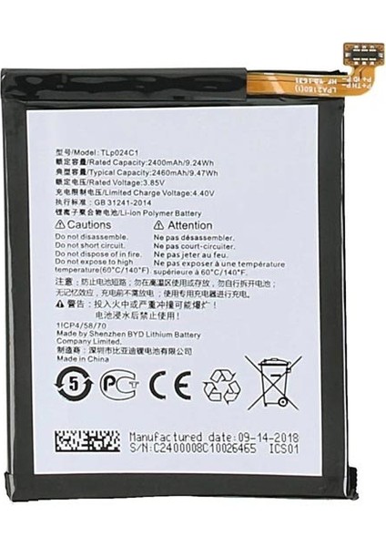 Alcatel A3 5046Y ile Uyumlu Ithal Pil