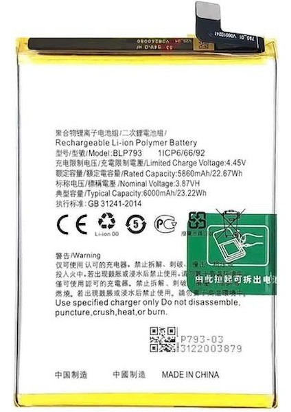 Oppo Realme C15 ile Uyumlu Ithal Pil BLP793