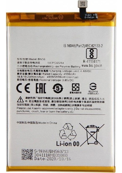 Xiaomi Redmi 9c BN56 ile Uyumlu Ithal Pil