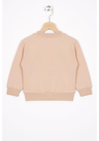 Basket Topu Nakışlı Bej Renk Erkek Çocuk Sweatshirt modelleri