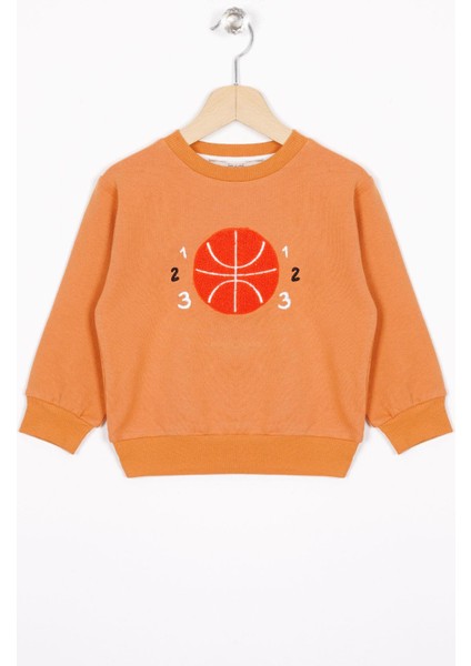Basket Topu Nakışlı Kiremit Renk Erkek Çocuk Sweatshirt