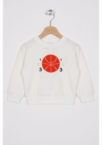 Basket Topu Nakışlı Ekru Renk Erkek Çocuk Sweatshirt