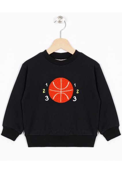 Basket Topu Nakışlı Siyah Renk Erkek Çocuk Sweatshirt