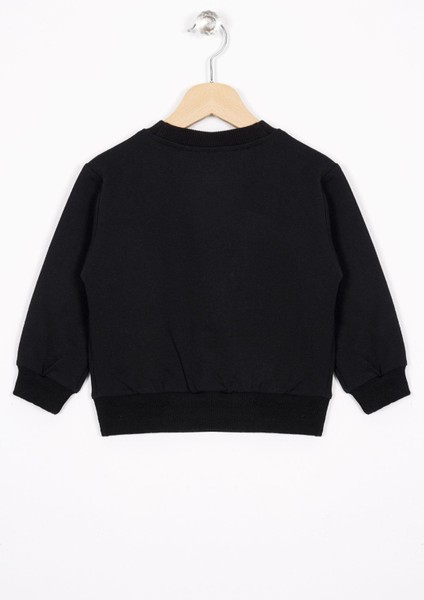 Basket Topu Nakışlı Siyah Renk Erkek Çocuk Sweatshirt modelleri