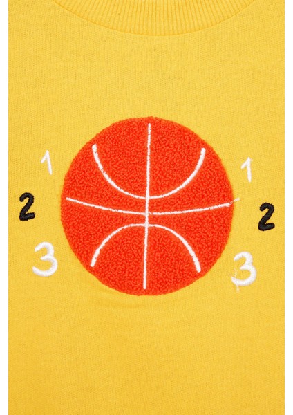 Basket Topu Nakışlı Koyu Hardal Renk Erkek Çocuk Sweatshirt fiyatları