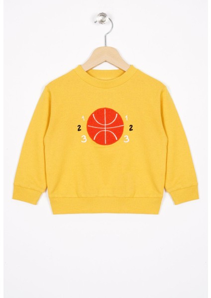 Basket Topu Nakışlı Koyu Hardal Renk Erkek Çocuk Sweatshirt