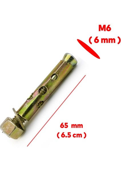 Saplamalı Gömlek Çelik Dübel M6X65 mm Raf Montaj Bağlantı Zemin Monte Tavan Beton Asma Aparat