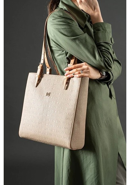 Kadın Kum-Taba Gofraj Baskılı Büyük Boy Omuz ÇANTASI-J4067