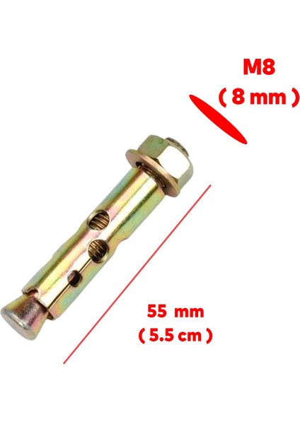 Saplamalı Gömlek Çelik Dübel M8X55 mm Raf Montaj Bağlantı Zemin Monte Tavan Beton Asma Aparat