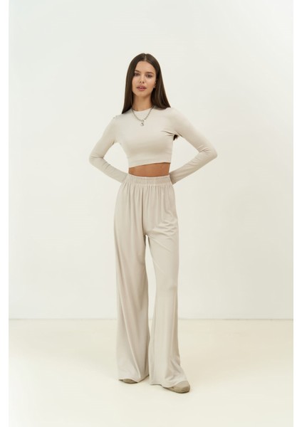 Jany Uzun Kollu Taş Crop Pantolon Takım