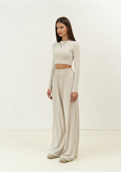 Jany Uzun Kollu Taş Crop Pantolon Takım