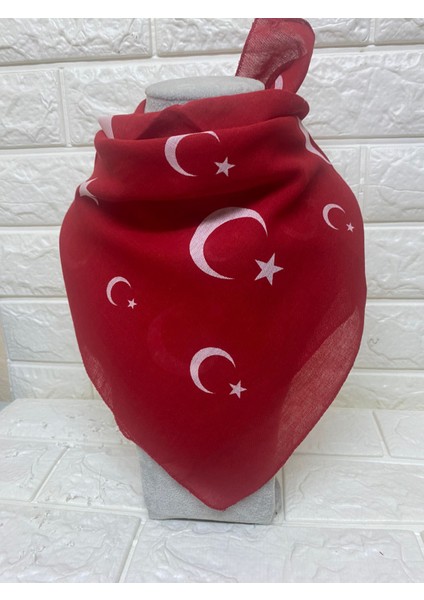 Kırmızı Ay Yıldız Türk Bayrağı Temalı Pamuk Kumaş Fular - Bandana - 23 Nisan, 29 Ekim, 19 Mayıs