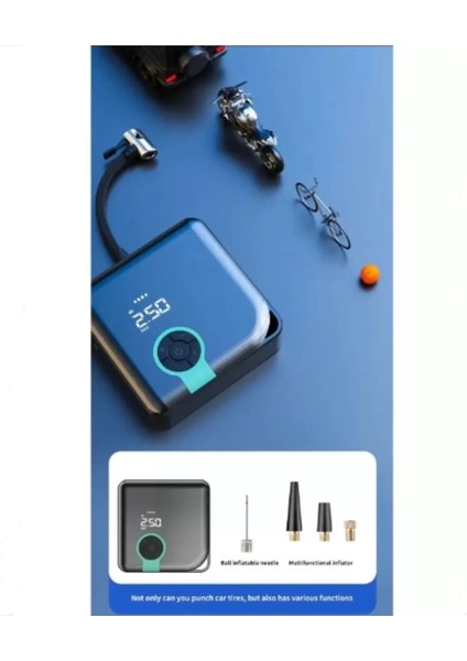 Hava Pompası Taşınabilir Havakompresörü Lastik Basınç Göstergeli 4000MAH Powerbank Şarjlı Araba Oto