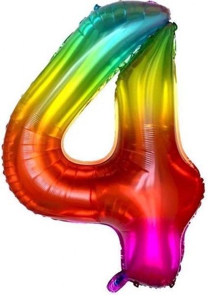4 Rakam Gökkuşağı Folyo Balon 80 cm