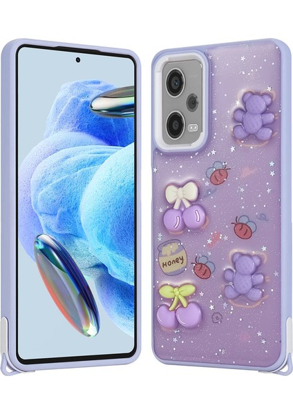 Xiaomi Redmi Note 12 Pro 5g ile Uyumlu Kılıf Parlayan Sıvılı Simli Kabartma Figürlü Kapak