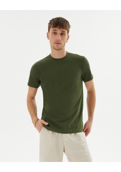 Haki Erkek Organik Pamuk Kısa Kollu Bisiklet Yaka Basic T-Shirt
