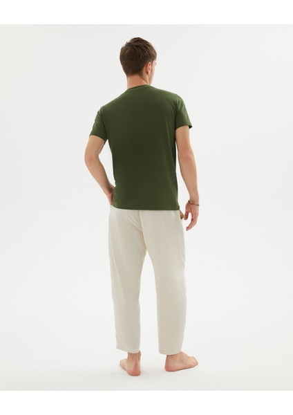 Haki Erkek Organik Pamuk Kısa Kollu Bisiklet Yaka Basic T-Shirt modelleri
