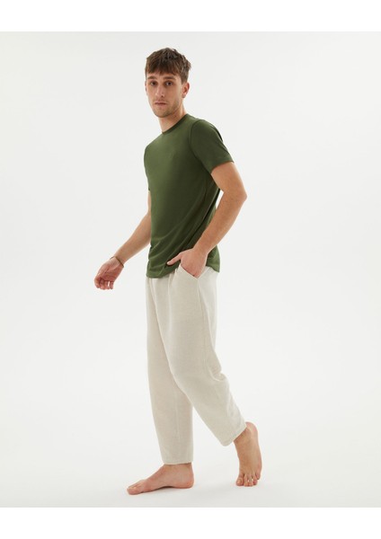 Haki Erkek Organik Pamuk Kısa Kollu Bisiklet Yaka Basic T-Shirt fırsatları
