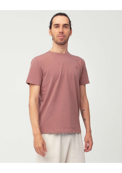 Erkek Gül Kurusu Pembe Basic T-Shirt - Organik Pamuk, Kalın Bantlı Yaka, Rahat Kesim, Nefes Alan Günlük Tişört
