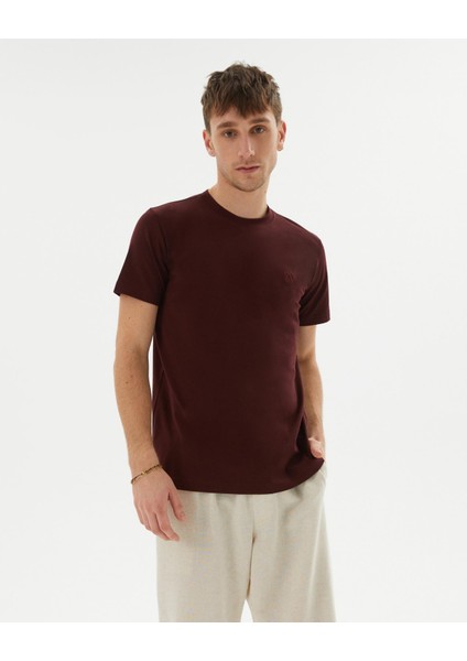 Kahverengi Erkek Organik Pamuk Kısa Kollu Bisiklet Yaka Basic T-Shirt