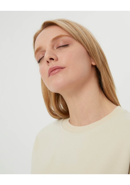 Kadın Bej Krem Sweat-Tee - Gots Sertifikalı Organik Pamuk, İçi Şardonlu, Kısa Kollu, Bisiklet Yaka, Günlük ve Spor Kullanım İçin Rahat Sweatshirt Tişört fırsatları