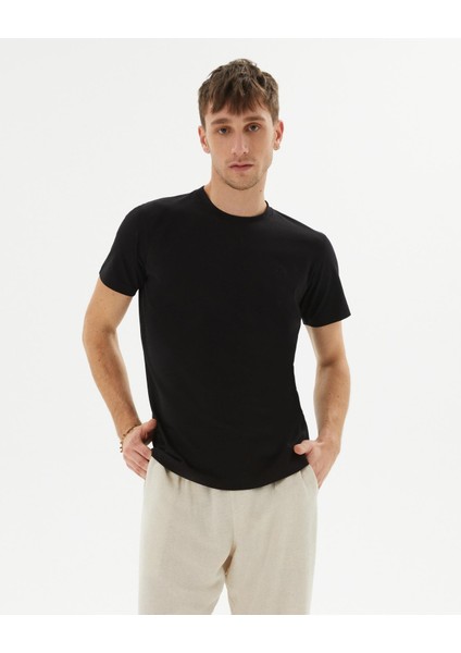 Siyah Erkek Organik Pamuk Kısa Kollu Bisiklet Yaka Basic T-Shirt