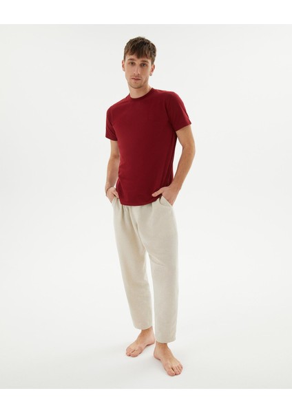 Erkek Bordo Koyu Kırmızı Basic T-Shirt - Organik Pamuk, Kalın Bantlı Yaka, Rahat Kesim, Nefes Alan Günlük Tişört fırsatları