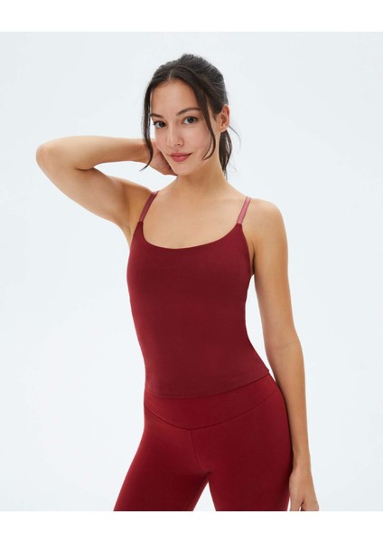 Kadın Bordo Koyu Kırmızı Sütyenli Yoga Atlet - GOTS Organik Pamuk, İç Sütyenli, Ayarlanabilir Askılı, Yüzücü Sırtlı, Çıkarılabilir Pedli Spor Atlet fırsatları