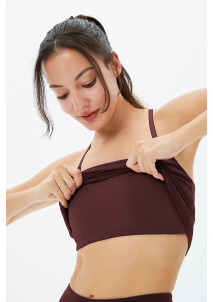 Kadın Bordo Kahverengi Sütyenli Yoga Atlet - GOTS Organik Pamuk, İç Sütyenli, Ayarlanabilir Askılı, Yüzücü Sırtlı, Çıkarılabilir Pedli Spor Atlet fiyatları