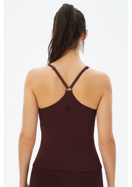 Kadın Bordo Kahverengi Sütyenli Yoga Atlet - GOTS Organik Pamuk, İç Sütyenli, Ayarlanabilir Askılı, Yüzücü Sırtlı, Çıkarılabilir Pedli Spor Atlet modelleri