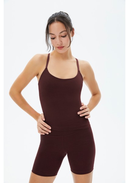 Kadın Bordo Kahverengi Sütyenli Yoga Atlet - GOTS Organik Pamuk, İç Sütyenli, Ayarlanabilir Askılı, Yüzücü Sırtlı, Çıkarılabilir Pedli Spor Atlet fırsatları