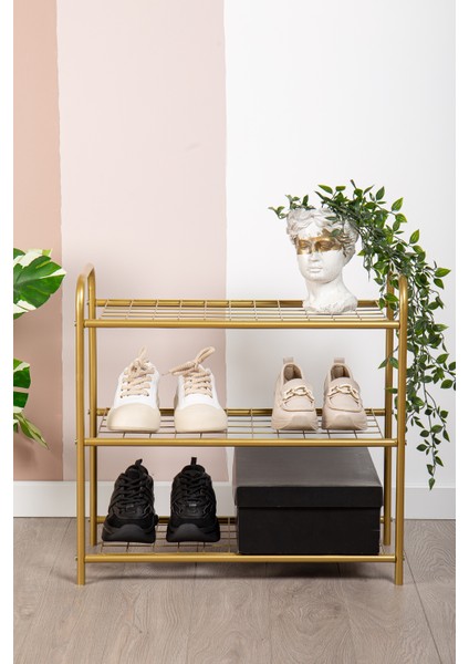 Gold Ayakkabılık Metal Ayakkabılık Ayakkabı Rafı Ayakkabı Düzenleyici Raf 3 Katlı Ayakkabılık