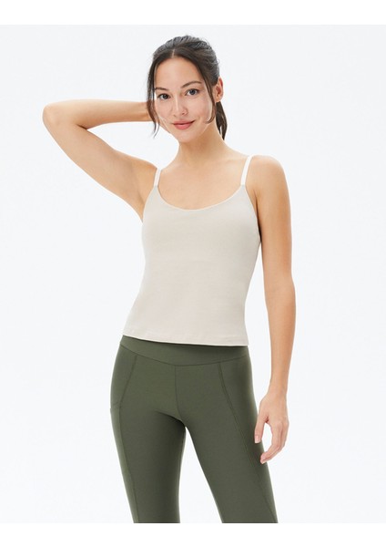 Kadın Açık Gri Sütyenli Yoga Atlet - GOTS Organik Pamuk, İç Sütyenli, Ayarlanabilir Askılı, Yüzücü Sırtlı, Çıkarılabilir Pedli Spor Atlet fırsatları