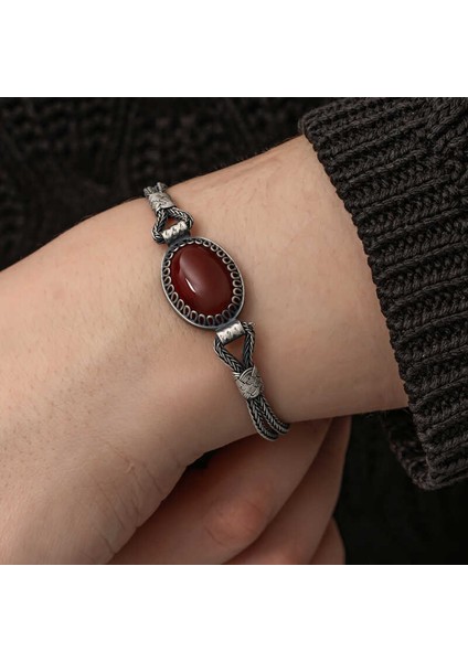 Gümüş Akik Taşlı Kazaziye Bileklik fiyatları