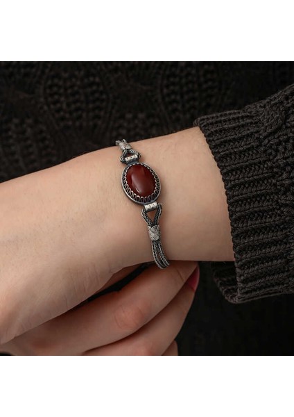 Gümüş Akik Taşlı Kazaziye Bileklik modelleri