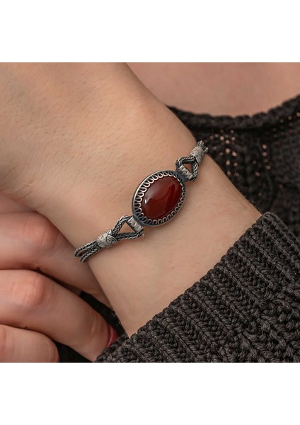 Gümüş Akik Taşlı Kazaziye Bileklik indirimleri